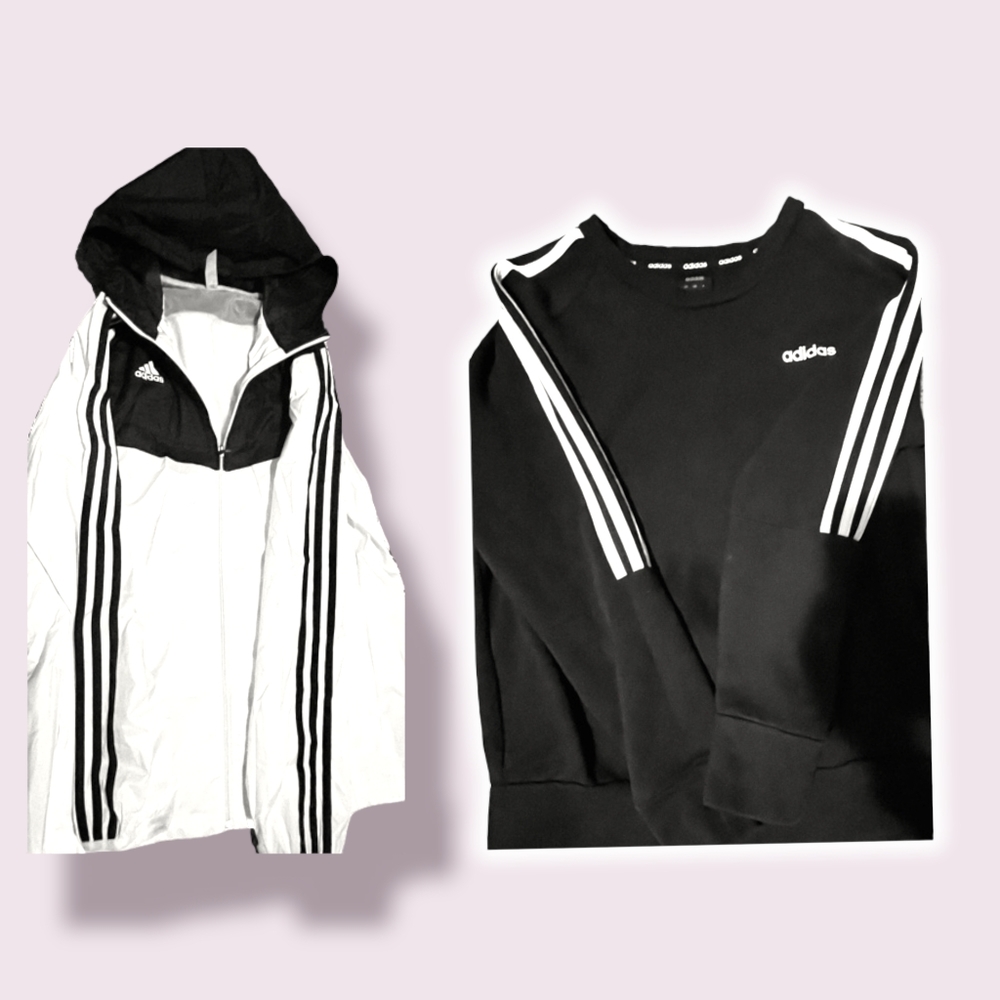 Nwot adidas Women's Essentials Linear Windbreaker and crew neck never worn